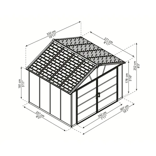 Palram - Canopia Yukon 11' x 9' antracit heavy duty prostorný domek s možností dalšího rozšíření (základní modul)