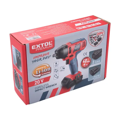 Utahovák rázový 1/2" aku share20v, 180nm, 20v li-ion, 2ah EXTOL PREMIUM 8891810