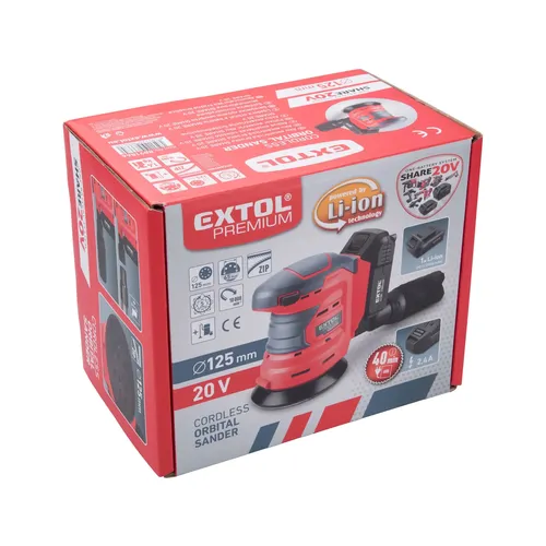 Bruska excentrická aku share20v, 125mm, 20v li-ion, 2ah EXTOL PREMIUM 8891846