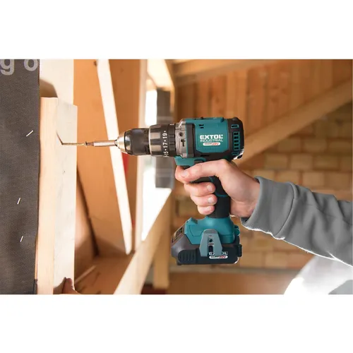 Vrtací šroubovák aku s příklepem share20v, brushless, 20v li-ion, 2ah EXTOL INDUSTRIAL 8791802