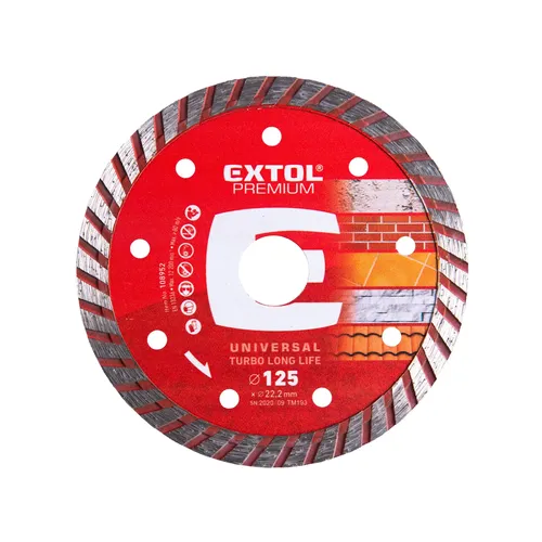 Zrušeno! nahrazeno výrobkem 8803052 kotouč diamantový řezný, turbo long life - suché i mokré řezání, 125x22,2x2,3mm EXTOL PREMIUM 108952