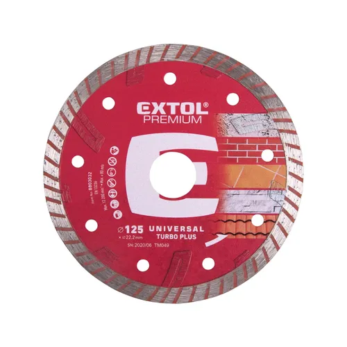 Zrušeno! nahrazeno výrobkem 8803052 kotouč diamantový řezný turbo plus - suché i mokré řezání, o 125x22,2x2,2mm EXTOL PREMIUM 8803032