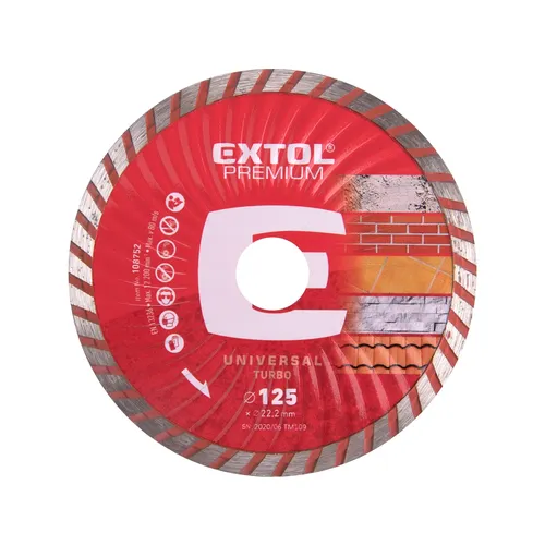 Zrušeno! nahrazeno výrobkem 8803052 kotouč diamantový řezný, turbo - suché i mokré řezání, o 125x22,2x2mm EXTOL PREMIUM 108752