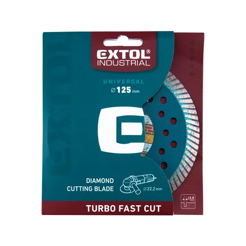 Zrušeno! nahrazeno výrobkem 8703062 kotouč diamantový řezný, turbo fast cut, suché i mokré řezání, o 125x22,2x2mm EXTOL INDUSTRIAL 8703052
