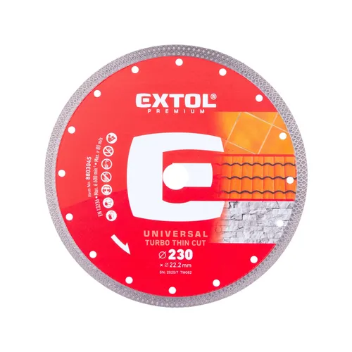 Kotouč diamantový řezný, turbo thin cut, suché i mokré řezání, o 230x22,2x2mm EXTOL PREMIUM 8803045