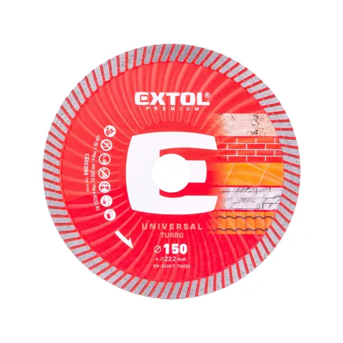 Kotouč diamantový řezný, turbo - suché i mokré řezání, o 150x22,2x2,4mm EXTOL PREMIUM 8803053