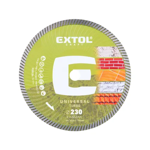 Kotouč diamantový řezný, turbo - suché i mokré řezání, o 230x22,2x2,6mm EXTOL CRAFT 903055