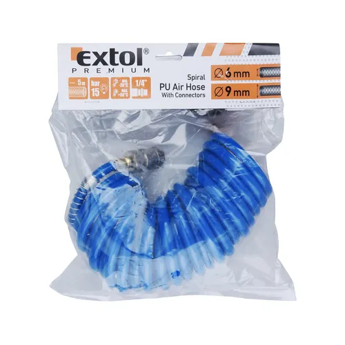 Hadice vzduchová spirálová pu s mosaznými rychlospojkami, 1/4", vnitřní ⌀6mm, l 5m EXTOL PREMIUM 8865131