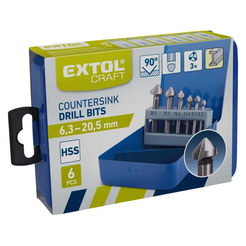 Záhlubníky kuželové 90°, sada 6ks, o 6,3-20,5mm, hss EXTOL CRAFT 20094