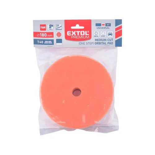 Kotouč leštící pěnový, orbitální, t40, oranžový, ⌀180x25mm, suchý zip ⌀152mm EXTOL PREMIUM 8804554