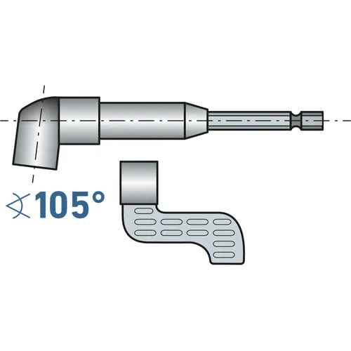 Úhlový nástavec/držák hrotů do vrtačky, 1/4"x140mm (105°) s magnetem EXTOL CRAFT 919407