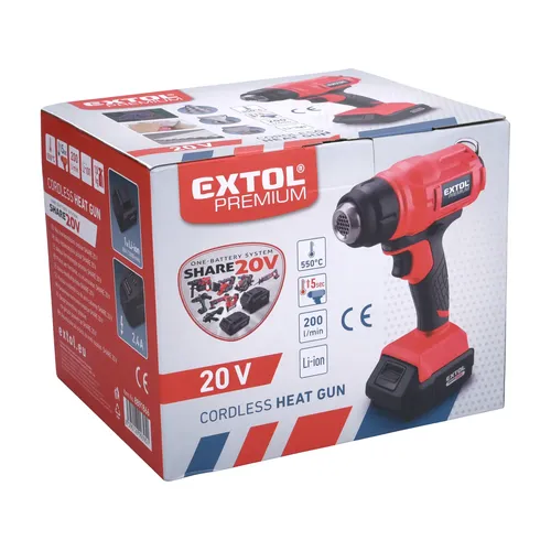 Pistole horkovzdušná aku share20v, 550°c, 20v li-ion, 2ah EXTOL PREMIUM 8891866