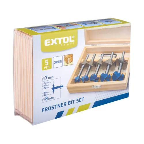 Frézy-sukovníky, do dřeva s hloubk. dorazem, sada 5ks,, ⌀15-20-25-30-35mm EXTOL CRAFT 902003
