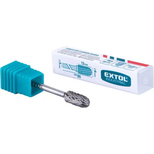 Fréza karbidová, válcová s kulovým čelem, ⌀6x13mm, ⌀stopky 3mm, sek střední (double-cut) EXTOL INDUSTRIAL 8703823