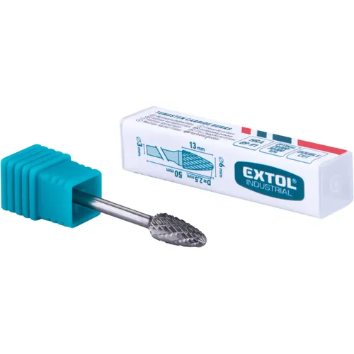 Fréza karbidová, kulatý oblouk, ⌀6x13mm, ⌀stopky 3mm, sek střední (double-cut) EXTOL INDUSTRIAL 8703853