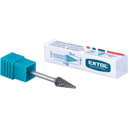 Fréza karbidová, konická-jehlan, ⌀6x13mm, ⌀stopky 3mm, sek střední (double-cut) EXTOL INDUSTRIAL 8703893