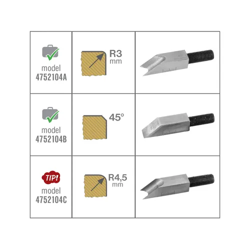 Hoblík na srážení hran nastavitelný, 2nožové profily (45° - r3mm/1/8") FORTUM 4752104