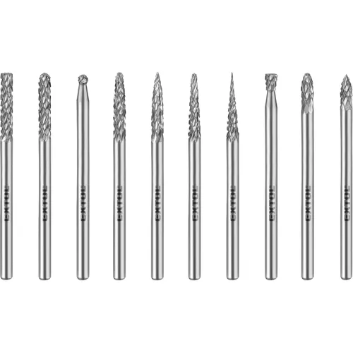 Frézy mini, karbidové, sada 10ks, ⌀3mm, sek střední (double-cut) EXTOL INDUSTRIAL 8703800