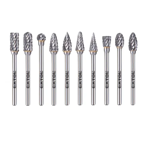 Frézy karbidové, sada 10ks, ⌀6x13mm, ⌀stopky 3mm, sek střední (double-cut) EXTOL INDUSTRIAL 8703810