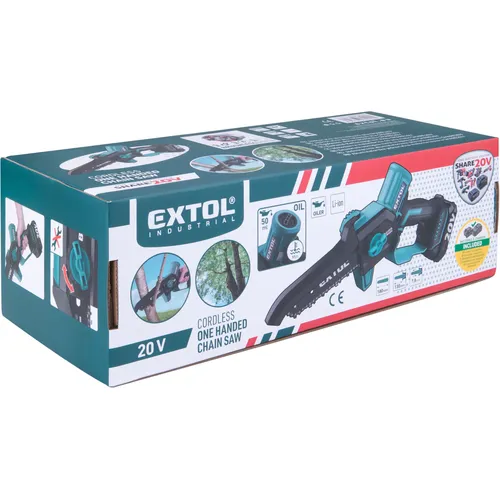 Pila řetězová aku jednoruční share20v, 13cm, brushless, 2ah EXTOL INDUSTRIAL 8791922
