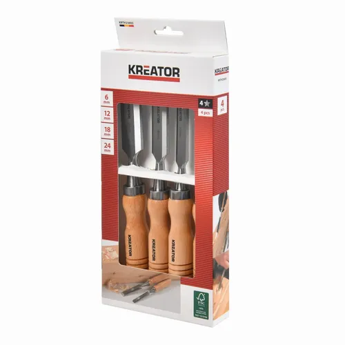 Dláta na dřevo sada 6, 12, 18, 24mm 4ks dřevěná rukojeť Kreator KRTH23603