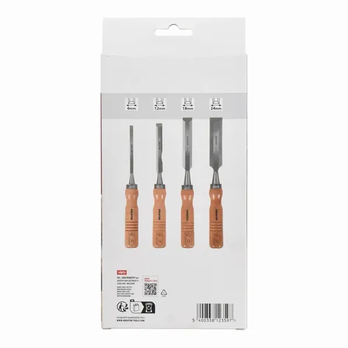 Dláta na dřevo sada 6, 12, 18, 24mm 4ks dřevěná rukojeť Kreator KRTH23603