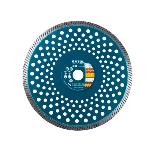 Zrušeno! nahrazeno výrobkem 8703065 kotouč diamantový řezný, turbo fast cut, suché i mokré řezání, o 230x22,2x2,8mm EXTOL INDUSTRIAL 8703055