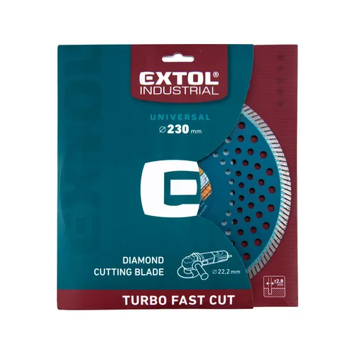 Zrušeno! nahrazeno výrobkem 8703065 kotouč diamantový řezný, turbo fast cut, suché i mokré řezání, o 230x22,2x2,8mm EXTOL INDUSTRIAL 8703055