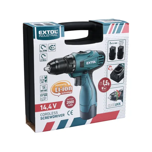 Zrušeno! nahrazeno výrobkem 8791152, vrtací šroubovák aku, 16,6v li-ion (2x), 2000mah EXTOL INDUSTRIAL 8791151