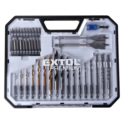 Zrušeno! nahrazeno výrobkem 8819653, vrtáky se šestihrannou stopkou a hroty, sada 40ks, hss, crv EXTOL PREMIUM 8801700