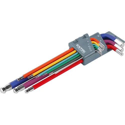 Zrušeno! nahrazeno výrobkem 8819316, l-klíče imbus prodloužené barevné, sada 9ks, s kuličkou, 1,5-10mm EXTOL PREMIUM 8819315