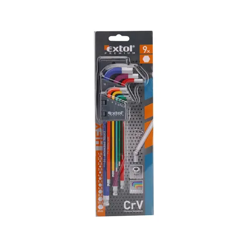 Zrušeno! nahrazeno výrobkem 8819316, l-klíče imbus prodloužené barevné, sada 9ks, s kuličkou, 1,5-10mm EXTOL PREMIUM 8819315
