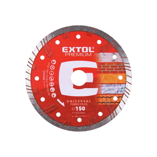 Zrušeno! nahrazeno výrobkem 8803053, kotouč diamantový řezný turbo plus - suché i mokré řezání, o 150x22,2x2,5mm EXTOL PREMIUM 8803033