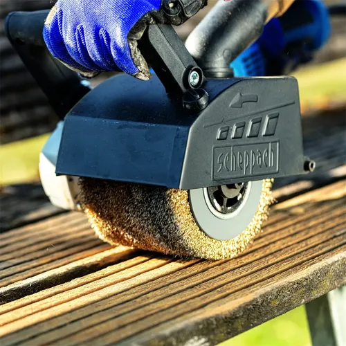 Scheppach MRS 1300 kartáčová / renovační bruska + nylonový a smirkový kartáč K80