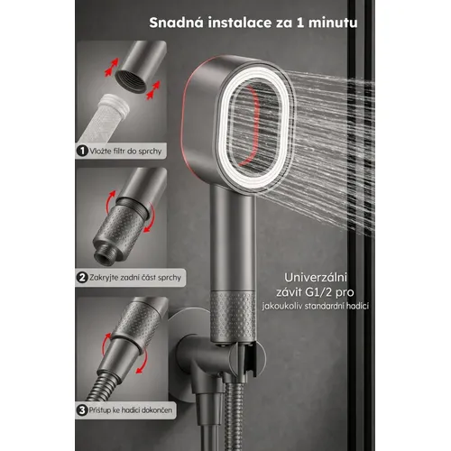 Filtrační sprchová hlavice sada antracit Glox SH001G