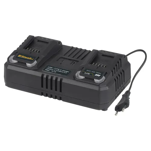 Riwall PRO RAC 420 TWIN dvojitá rychlonabíječka pro aku baterie 20 V (4,5 A)