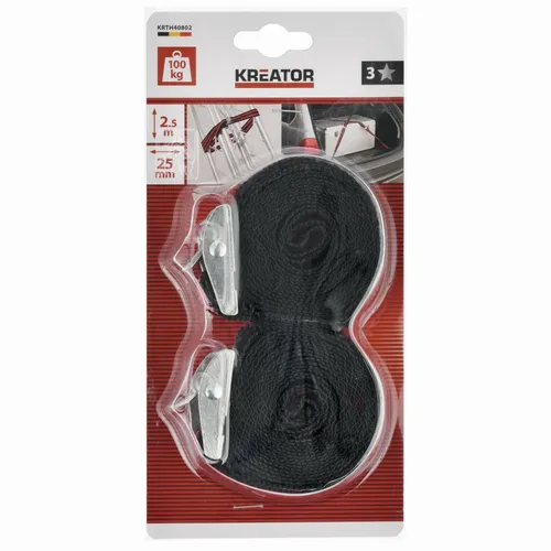 Upínací popruh se sponou 100kg / 2,5m (sada 2ks) Kreator KRTH40802