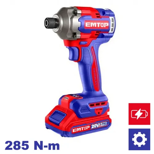 Emtop Aku rázový utahovák 20V 285Nm 1/4" 2x2.0Ah