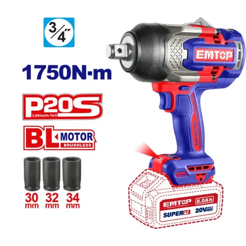 Emtop Aku rázový utahovák 20V 1750Nm 3/4" solo