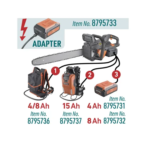 Pila řetězová aku 60v, 51cm, brushless, bez baterie a nabíječky EXTOL INDUSTRIAL 8795711