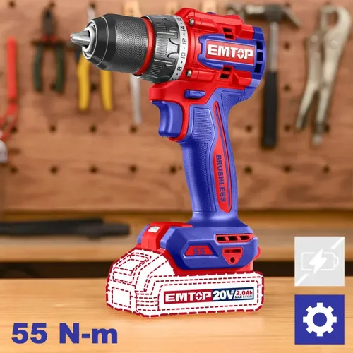 Emtop Aku vrtací šroubovák 20V 55Nm solo