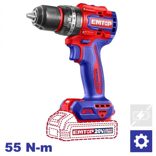 Emtop Aku vrtací šroubovák s příklepem 20V 55Nm solo