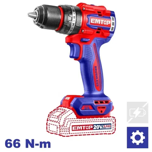 Emtop Aku vrtací šroubovák s příklepem 20V 66Nm solo