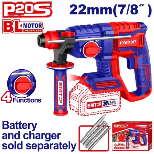 Emtop Aku vrtací a sekací kladivo 20V 22mm 2,0 J solo