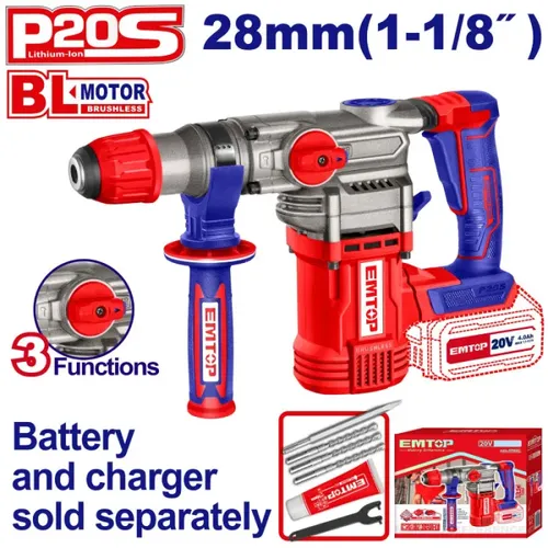 Emtop Aku vrtací a sekací kladivo 20V 28mm 4,5 J solo