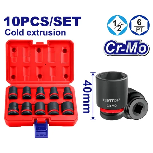 Emtop Sada 10 ks rázových nástrčných hlavic 1/2"  L-40 mm