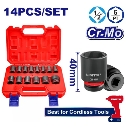 Emtop Sada 14 ks rázových nástrčných hlavic 1/2" L-40 mm