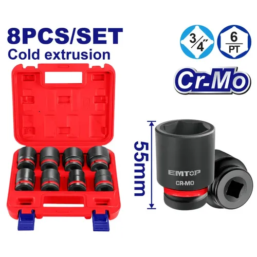 Emtop Sada 8 ks rázových nástrčných hlavic 3/4" L-55 mm