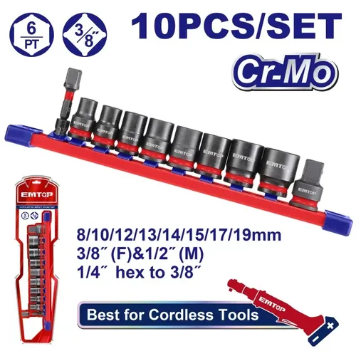 Emtop Sada 10 ks rázových nástrčných hlavic 3/8"
