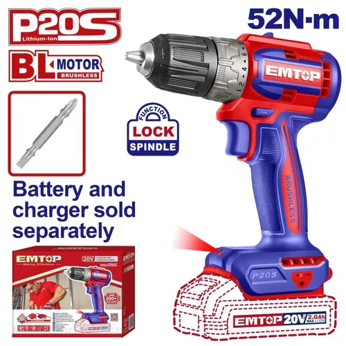 Emtop Aku vrtací šroubovák 20V 52Nm solo